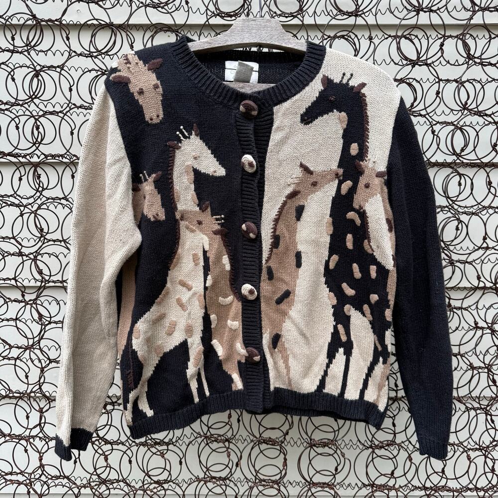 Y2K Christopher & Banks Giraffe Neutral Tone Cardigan Knit Sweater SMALL